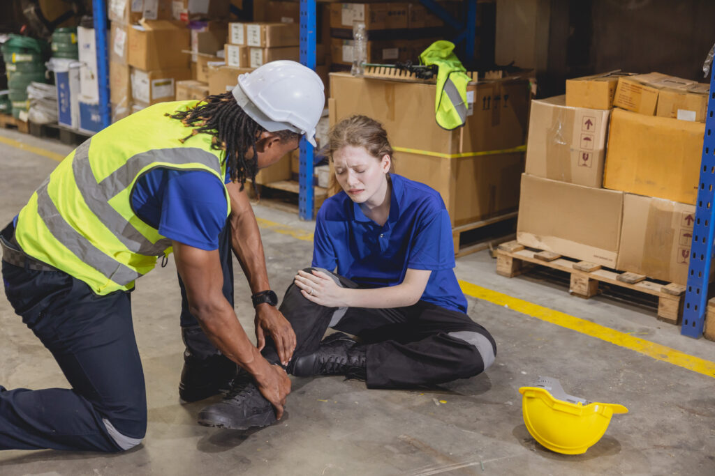  Man tends to woman’s workplace injury

