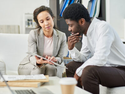 Man looks through pre-settlement funding options