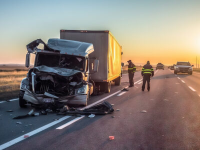 Truck motor vehicle accident on the side of the highway